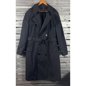 US Army All Weather Coat Mens 46L Black Trench Belted Lined Garrison Collection